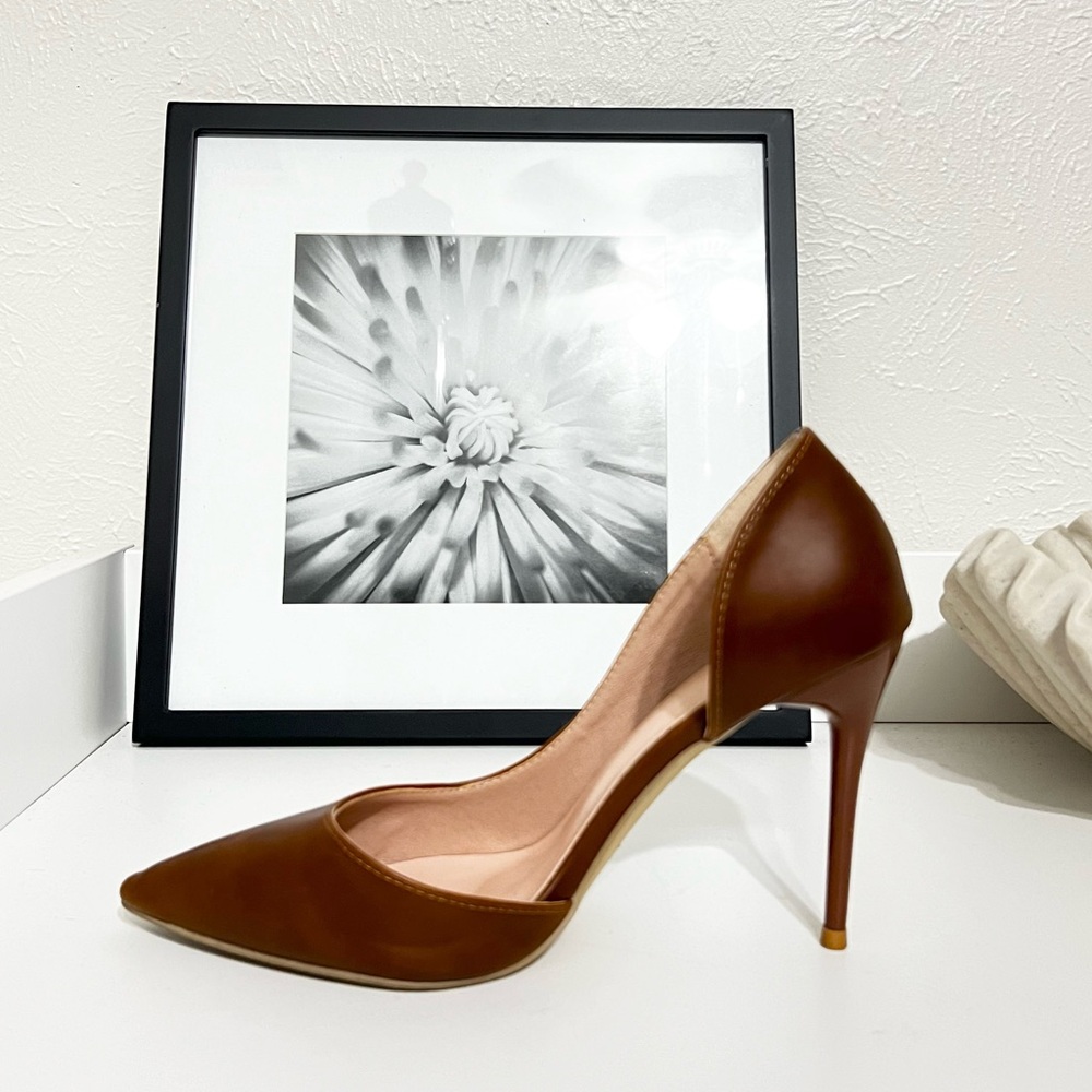 Cognac Faux Leather Heels